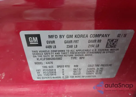 2016 Buick Encore Convenience из США, поврежденный, VIN KL4CJFSB8GB645662